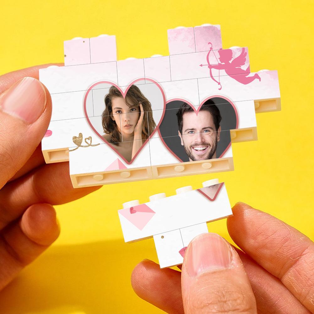 Regalos para amantes Bloque de fotos personalizado de ladrillo de construcción de doble corazón personalizado en forma de corazón 