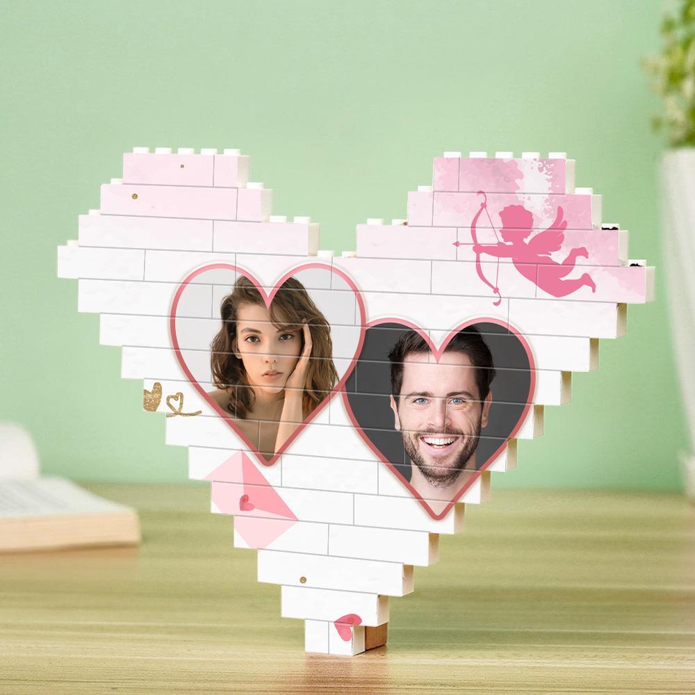 Regalos para amantes Bloque de fotos personalizado de ladrillo de construcción de doble corazón personalizado en forma de corazón 
