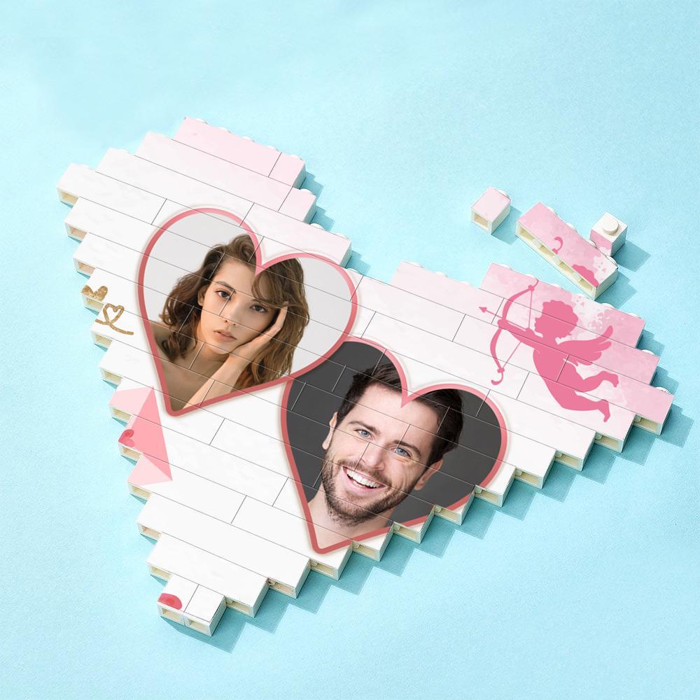 Regalos para amantes Bloque de fotos personalizado de ladrillo de construcción de doble corazón personalizado en forma de corazón 