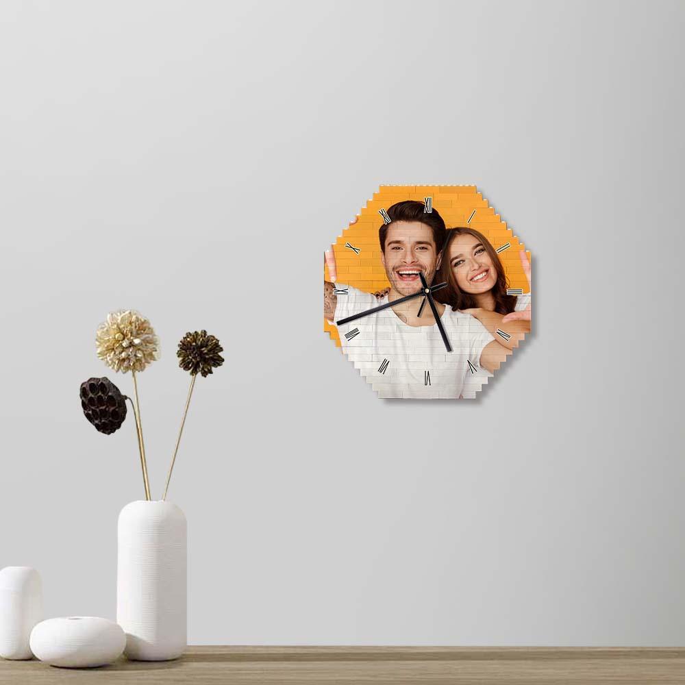 Reloj de pared de bloques de construcción personalizado, rompecabezas de personalidad, reloj de ladrillo con puntero de foto personalizado 