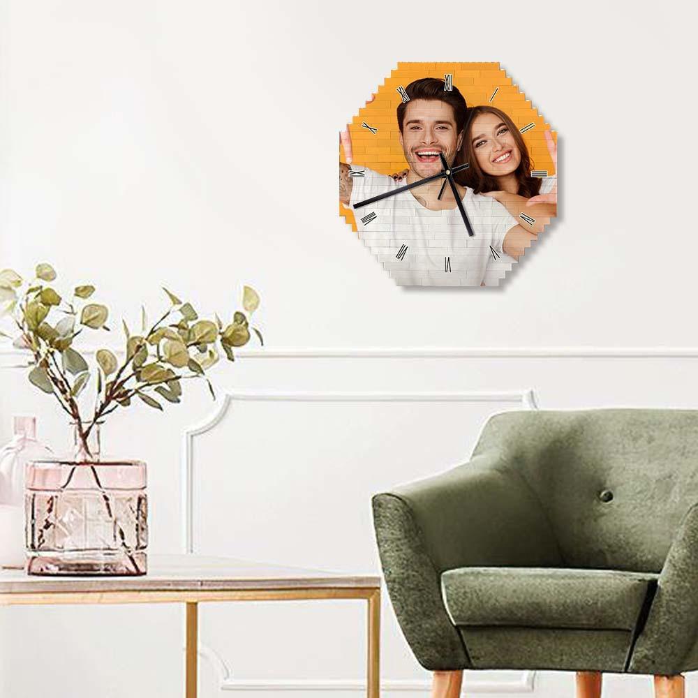 Reloj de pared de bloques de construcción personalizado, rompecabezas de personalidad, reloj de ladrillo con puntero de foto personalizado 
