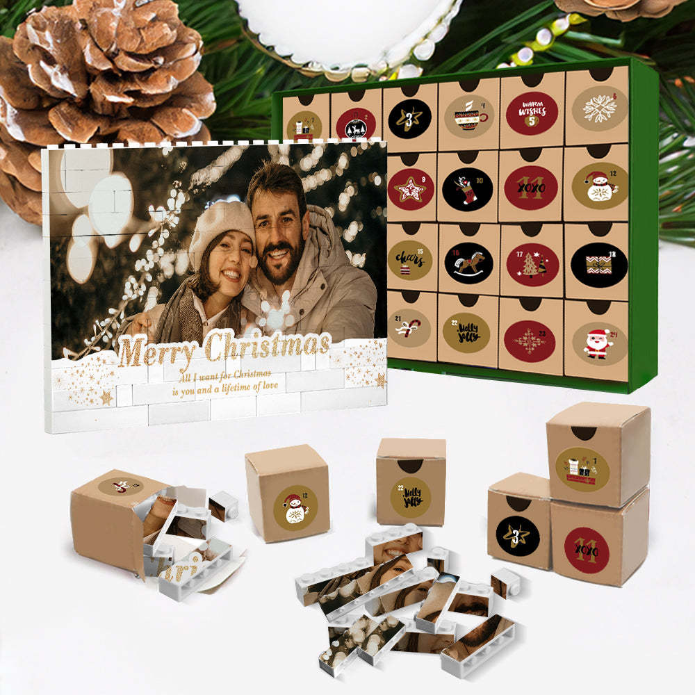 Caja Ciega De Cuenta Regresiva De Navidad Bloque De Construcción Personalizado Rompecabezas Calendario De Adviento Trío Horizontal Personalizado Foto Ladrillo Regalo De Navidad Para Amante - minebrickes