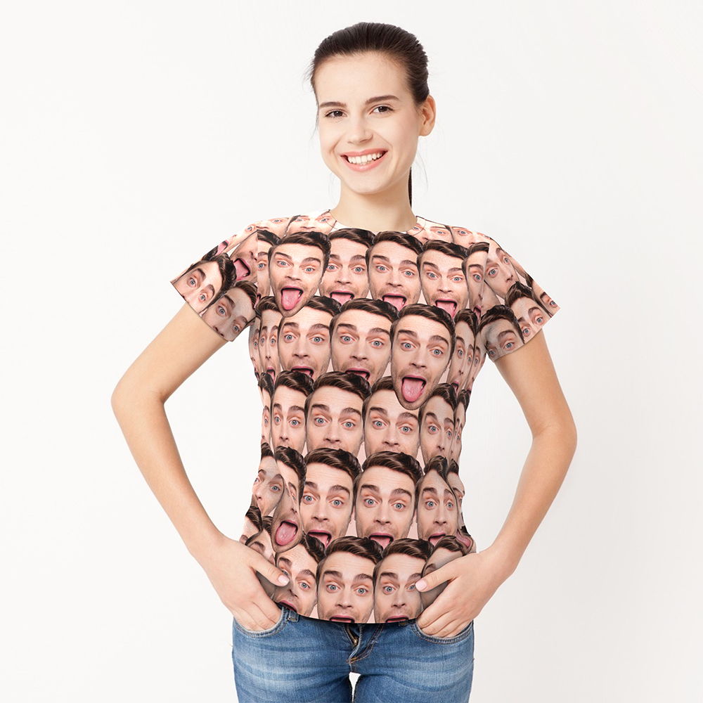 Camiseta Unisex Personalizada Con Estampado Integral Mash Face Para Mujer - 