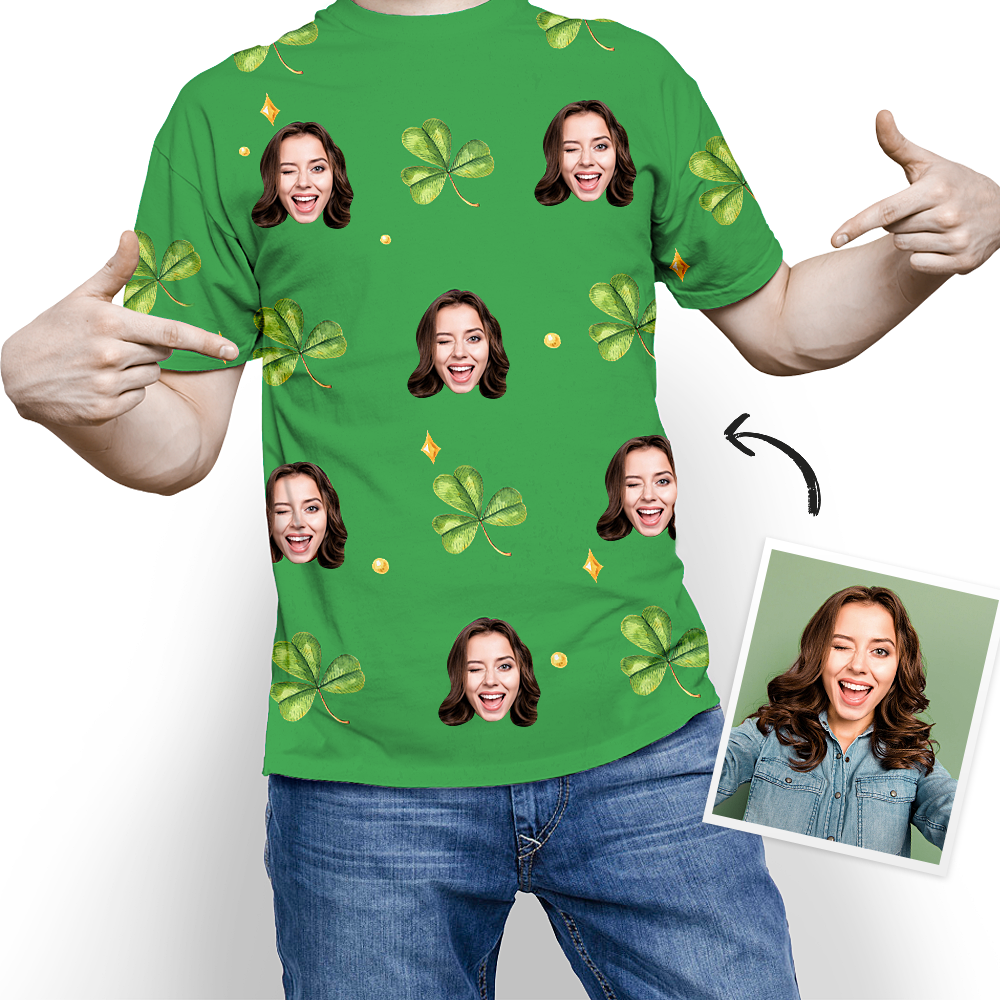 Camiseta Personalizada Con Mi Cara. Feliz Día De San Patricio. Camiseta Con Trébol De La Suerte. - 
