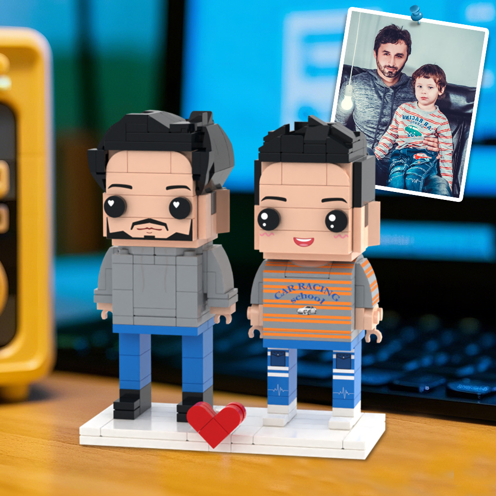 Figuras De Ladrillo Personalizadas De Cuerpo Completo Para Papá E Hijo. Edición Especial. Regalo Para El Día Del Padre. - 