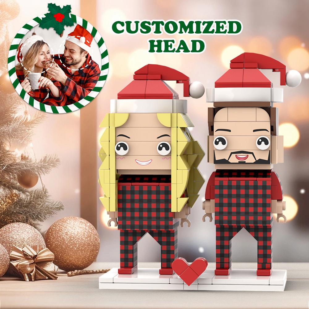 Pijamas De Pareja Feo De Navidad Figuras De Ladrillos Cara Personalizadas Cabeza Personalizable 2 Personas Figuras De Ladrillos Personalizadas