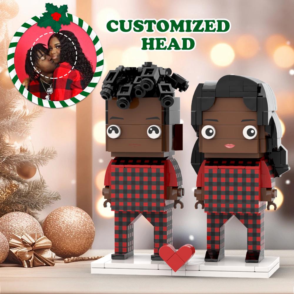 Ugly Christmas Pijamas De Pareja Negros Figuras De Ladrillos De Cara Personalizadas Cabeza Personalizable 2 Personas Figuras De Ladrillos Personalizadas
