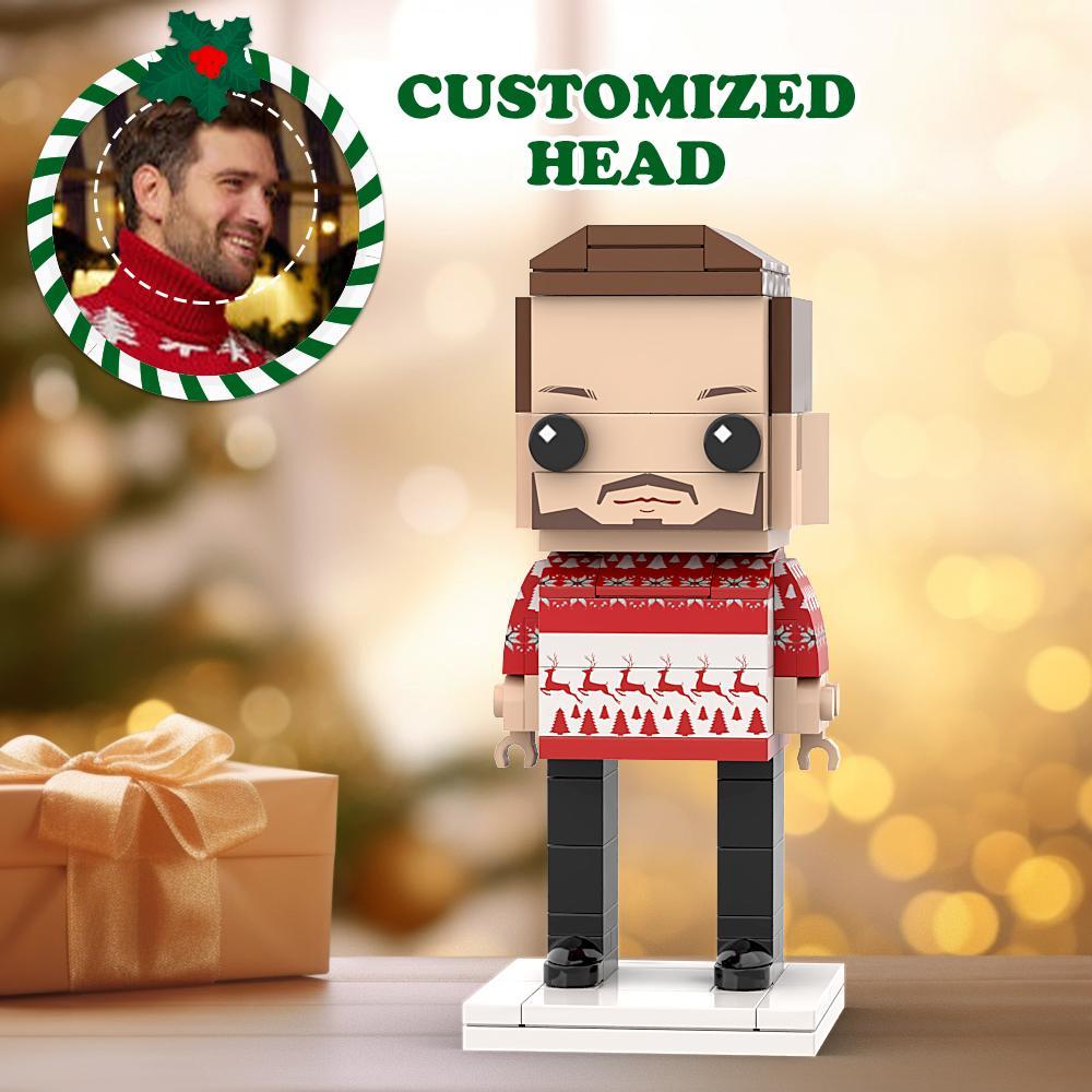 Suéter De Navidad Feo Figuras De Ladrillo De Cabeza Personalizadas Rojas Y Blancas Figuras De Ladrillo De Hombre De Navidad Personalizadas Hombre De Bloque De Partículas Pequeñas - minebrickes