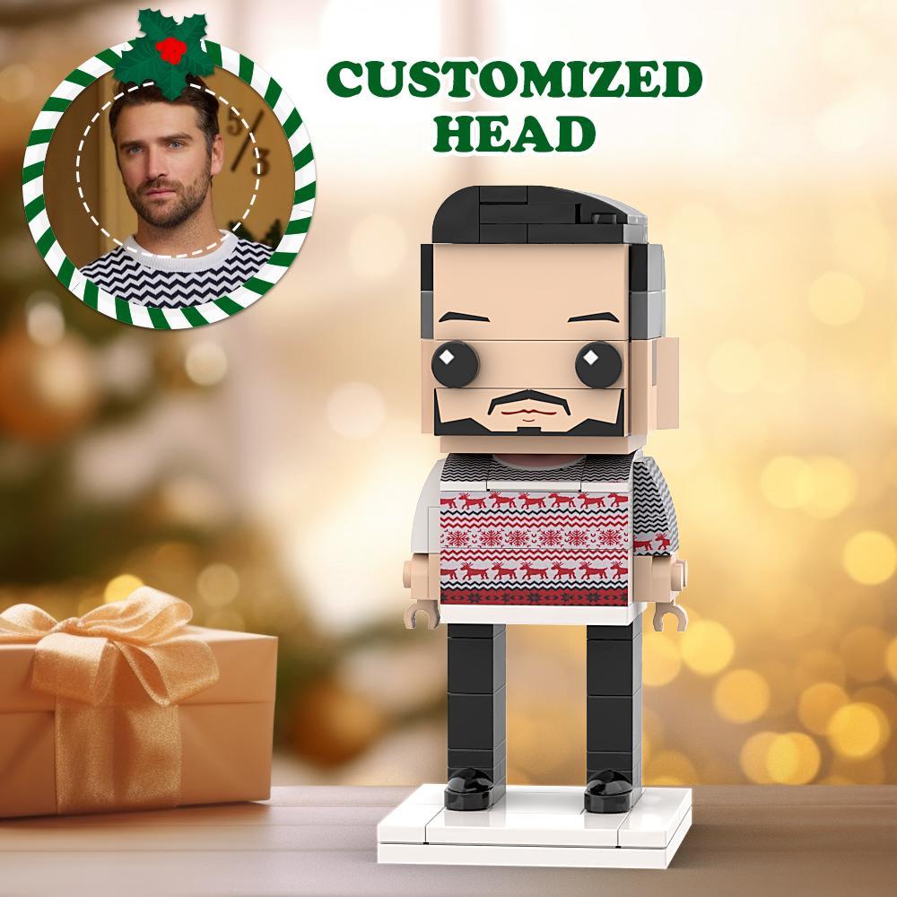 Suéter De Navidad Feo Figuras De Ladrillo De Cabeza Personalizadas Grises Y Rojas Figuras De Ladrillo De Hombre De Navidad Personalizadas Hombre De Bloque De Partículas Pequeñas - minebrickes