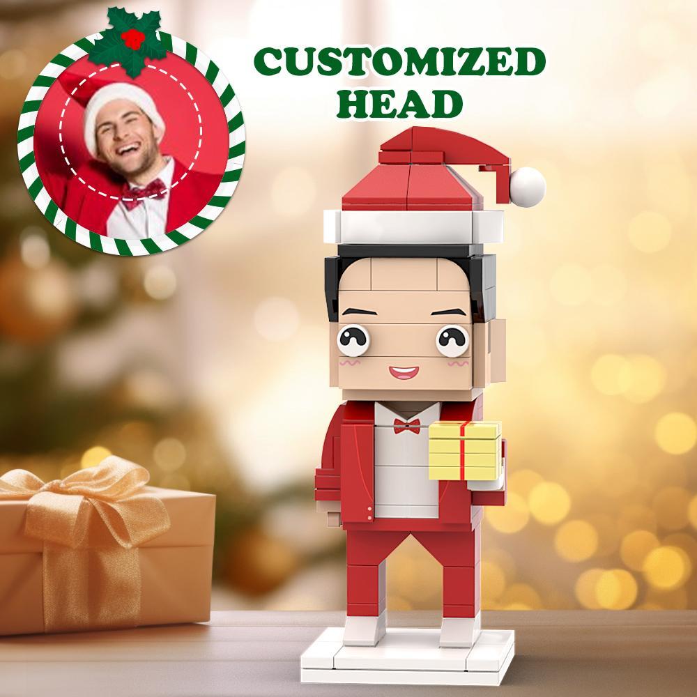 Trajes Rojos De Navidad Con Regalo, Figuras De Ladrillos De Cabeza Personalizadas, Figuras De Ladrillos De Hombre De Navidad, Juguete De Bloques De Partículas Pequeñas - minebrickes