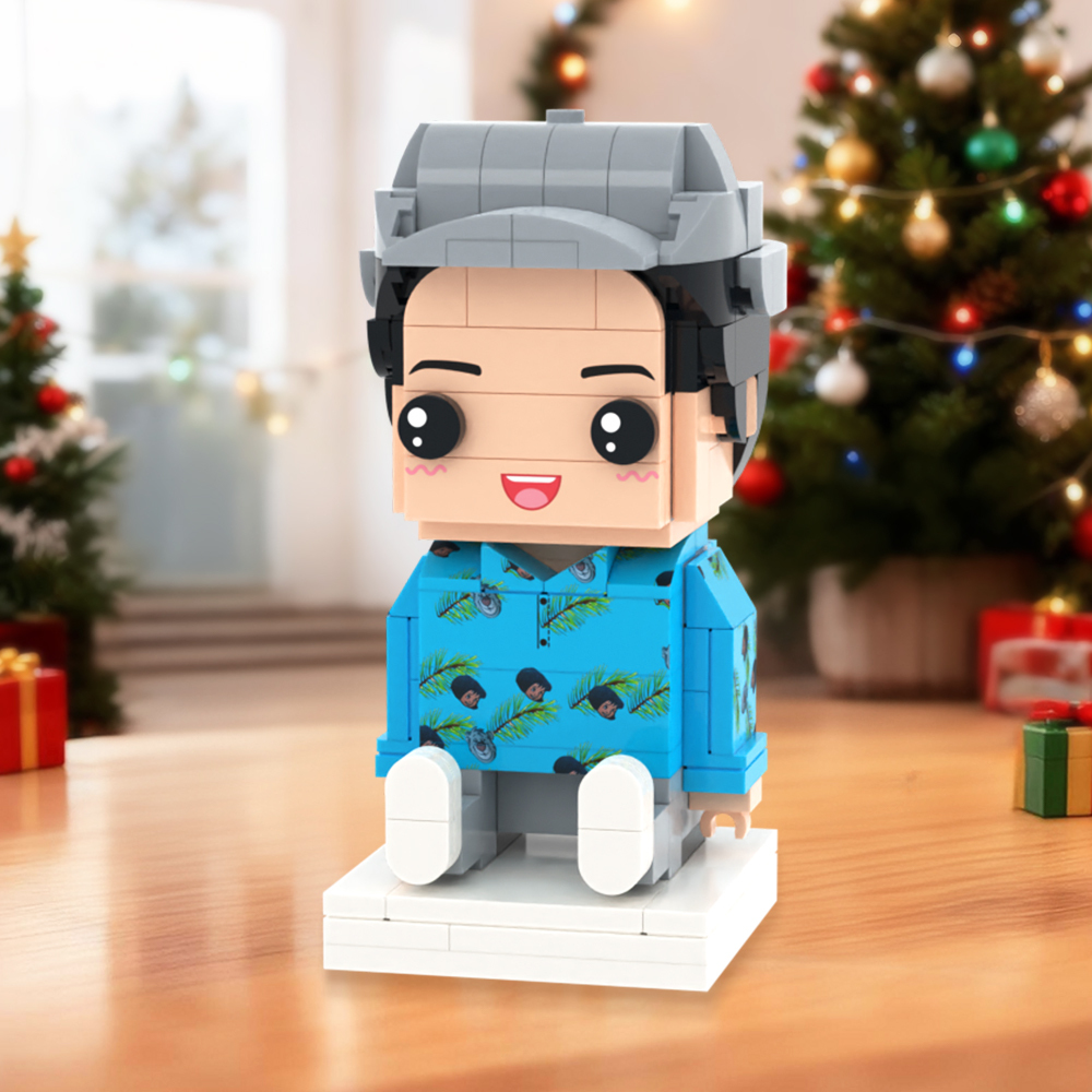 Figuras De Ladrillos Personalizadas De Cuerpo Completo De 2 Personas Con Gato. Figuras De Ladrillos Sentadas Personalizadas. - 