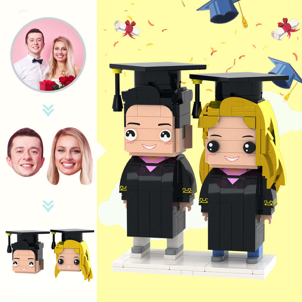 Regalos de graduación Cabeza personalizable 2 personas Vestido de graduación personalizado Figuras de ladrillo Juguete de bloques de partículas pequeñas 