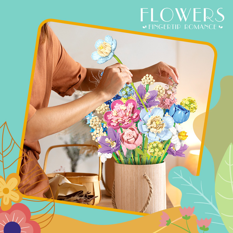 Bloques De Construcción De Ramo De Flores, Regalo Floral Coleccionable, Ramo De 12 Flores - 