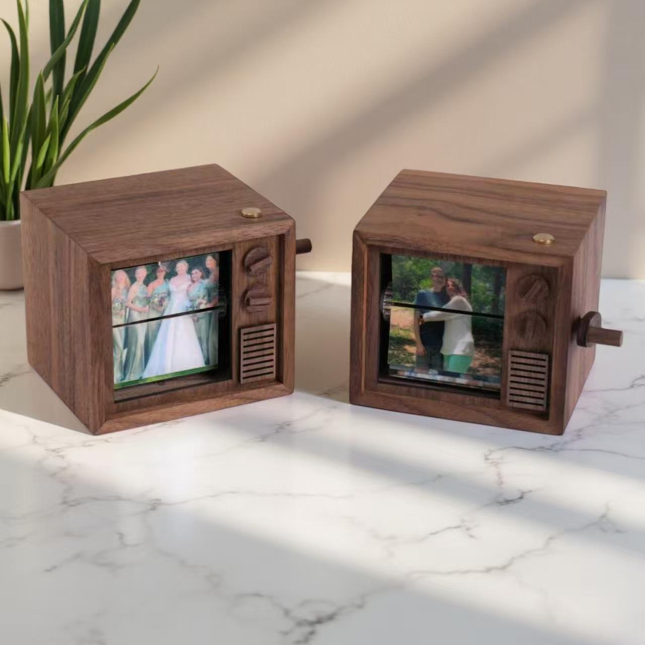 Máquina De Animación De Marcos De Fotos Personalizados Con Flipbook, Caja Mecánica Con Manivela Y Luz De Nogal Negro, Regalo De Navidad. - 