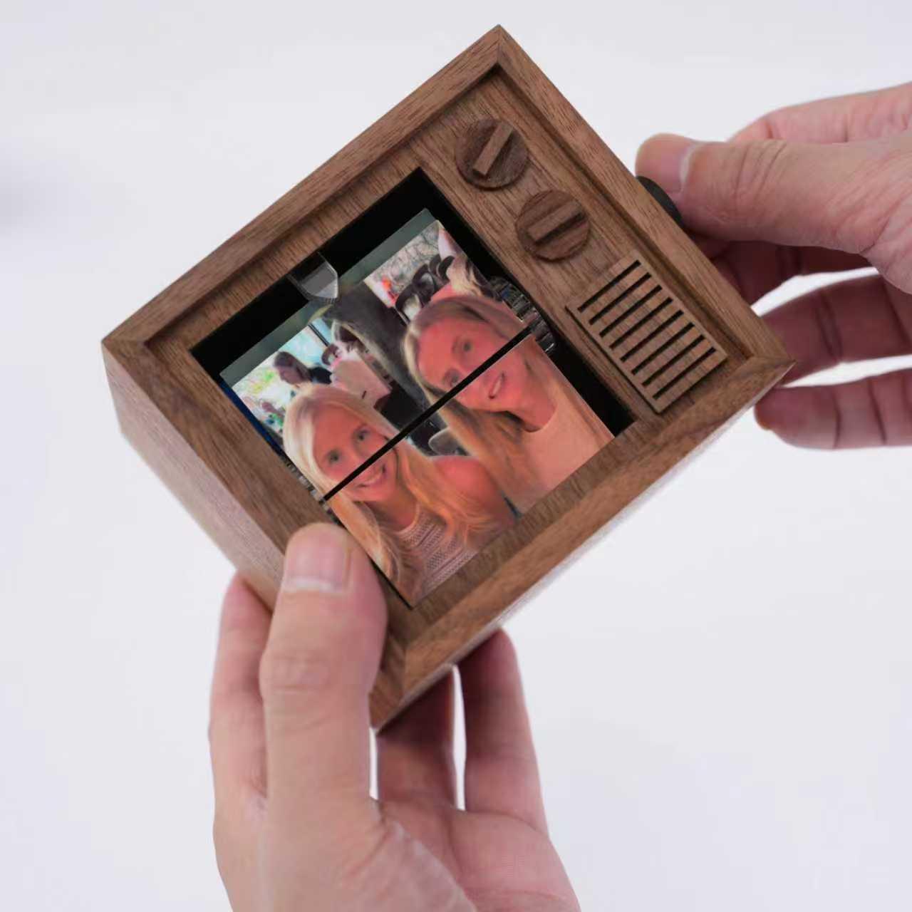 Máquina De Animación De Marcos De Fotos Personalizados Con Flipbook, Caja Mecánica Con Manivela Y Luz De Nogal Negro, Regalo De Navidad. - 
