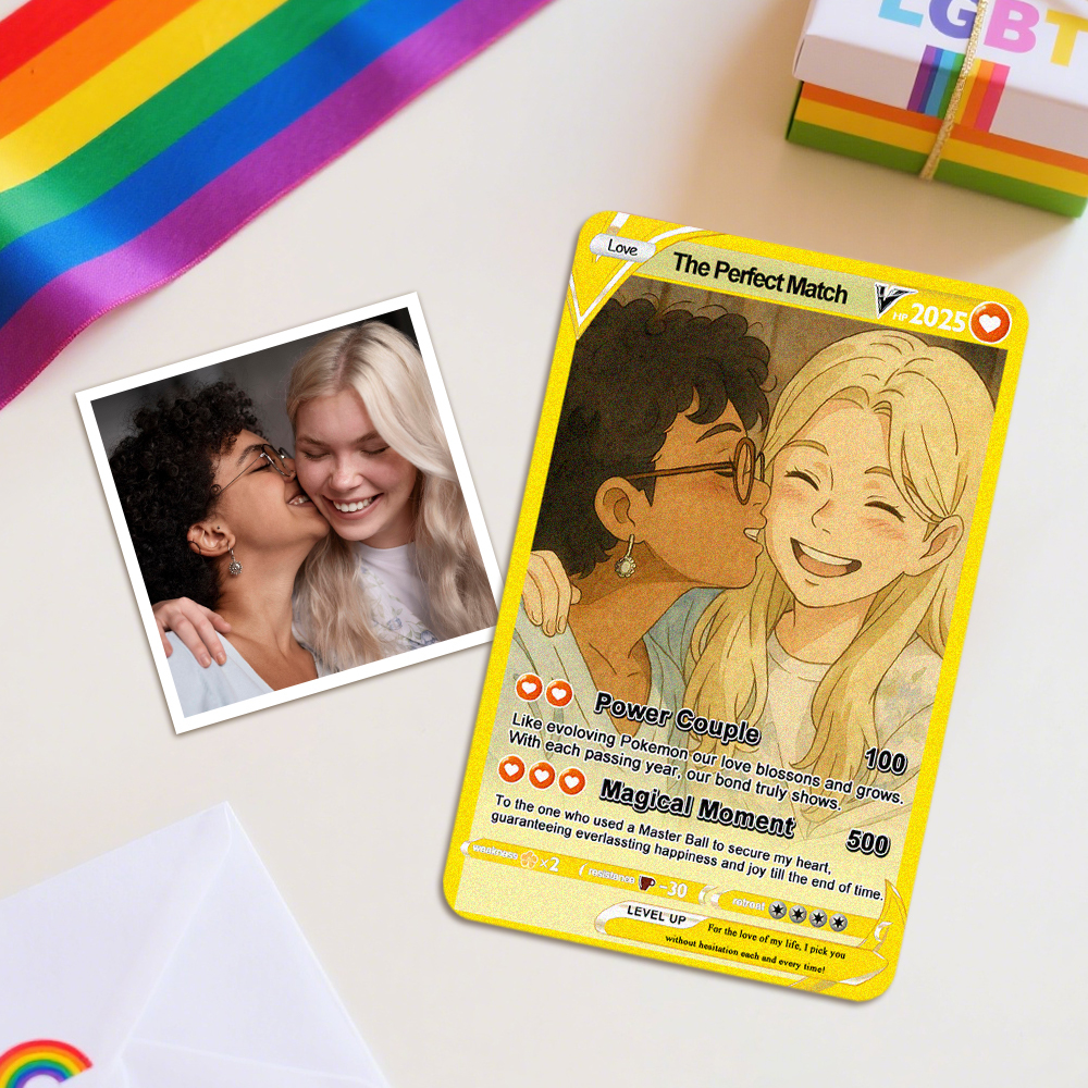 Tarjeta Personalizada De Monstruo De Anime De Pareja De Lesbianas. Regalo Personalizado De Monstruo De Anime Para Su Novia. Arte De Pareja. Recuerdo Romántico. - 