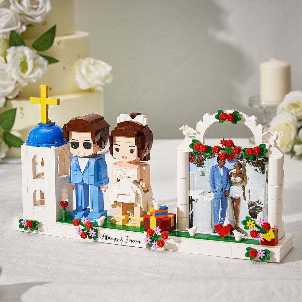 Regalo De Boda Para Pareja Casada, Cara Redonda, Cuerpo Completo, Personalizable, 2 Personas, Figuras De Ladrillo Personalizadas Para Marido Y Mujer - minebrickes
