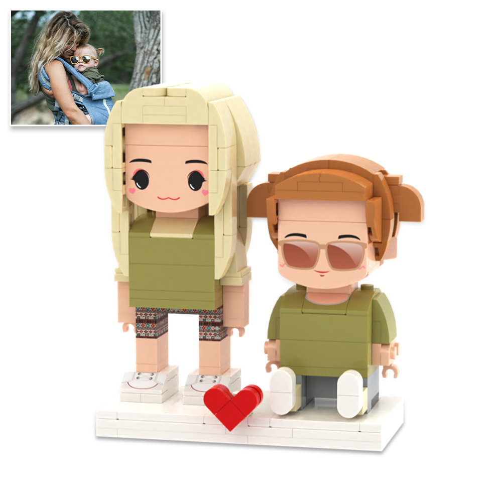 Figuras De Ladrillos Personalizadas De Cuerpo Completo De 2 Personas Con Gato. Figuras De Ladrillos Sentadas Personalizadas. - 