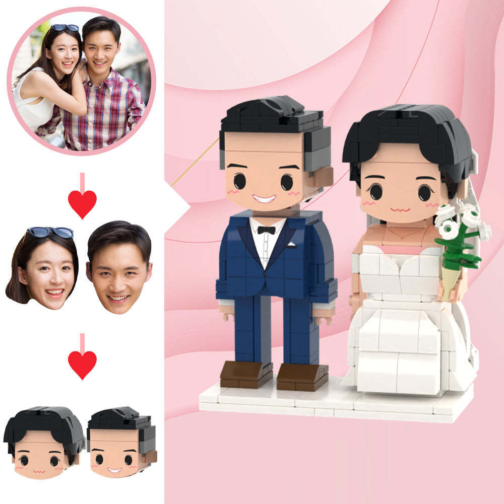 Regalos de boda Boda de estilo occidental Figuras de ladrillos con cara linda Cabeza personalizable Figuras de ladrillos personalizadas para 2 personas 