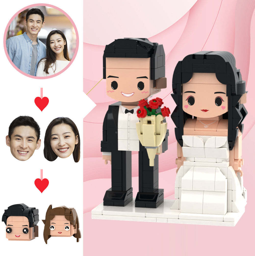 Regalos de boda Boda romántica Figuras de ladrillos con cara linda Cabeza personalizable 2 personas Figuras de ladrillos personalizadas 