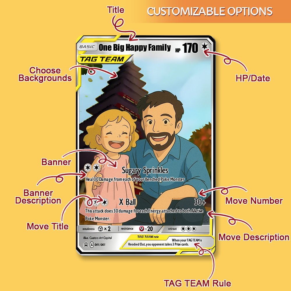 ¡oferta! Tarjeta Personalizada De Poke Tag Team - Retrato - Póster De Anime Personalizado - Regalo Para El Día Del Padre - Caricatura Divertida K5 - 