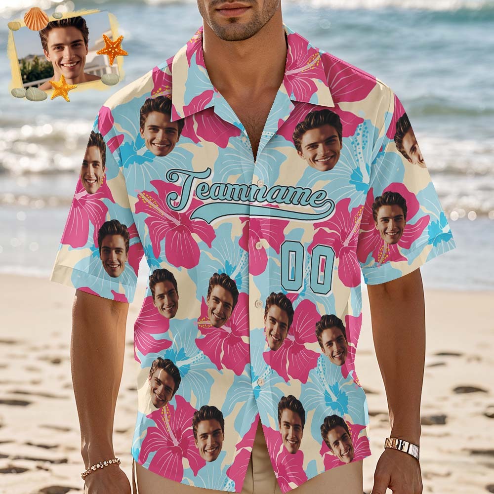 Camisa Hawaiana Personalizada Con Nombre Y Número. Camisa De Playa Floral Hawaiana Personalizada. - 