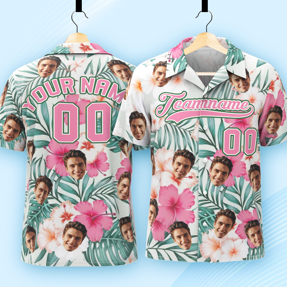 Camisa Hawaiana Personalizada Con Nombre Y Número. Camisa De Playa Floral Hawaiana Personalizada. - 