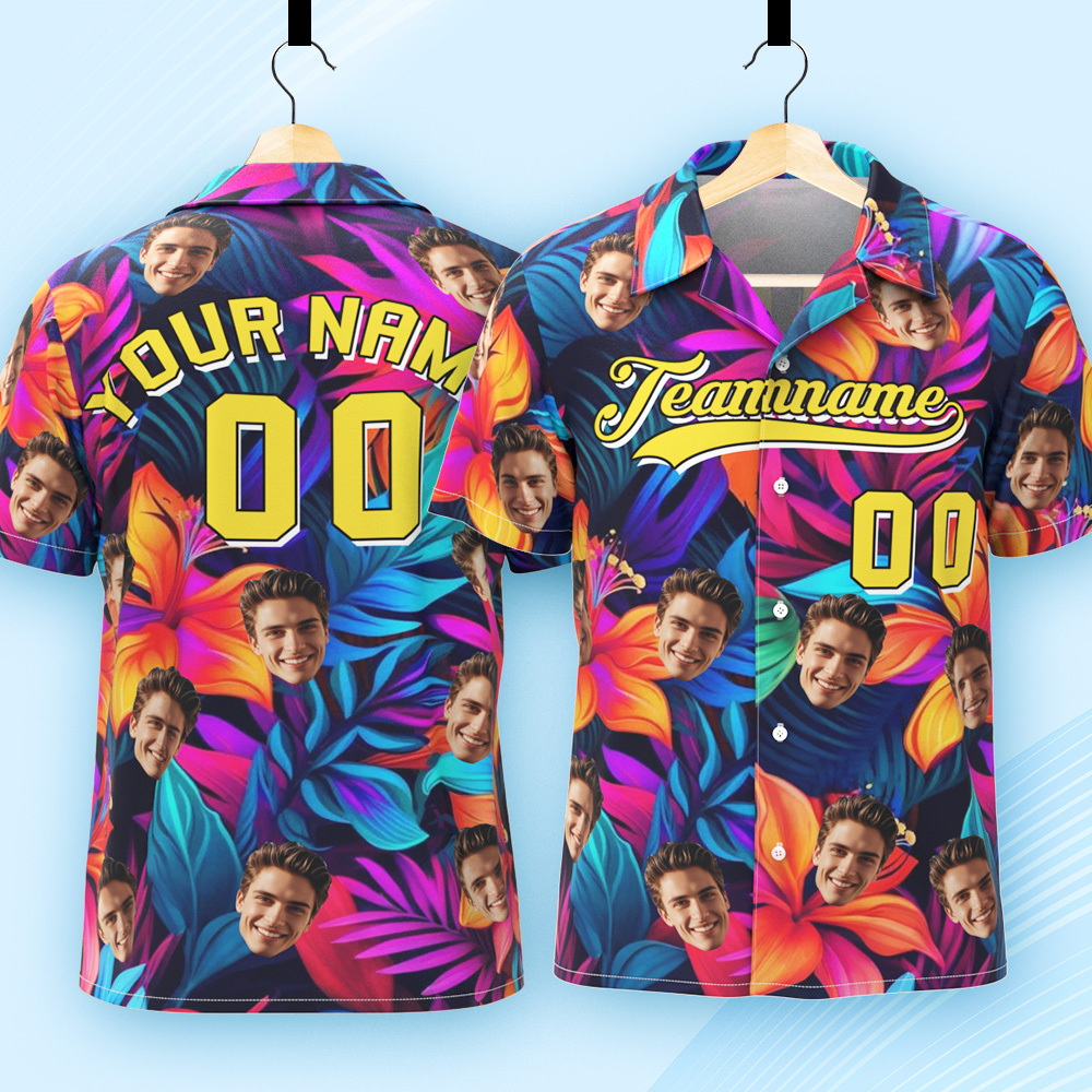 Camisa Hawaiana Personalizada Con Nombre Y Número. Camisa De Playa Floral Hawaiana Personalizada. - 