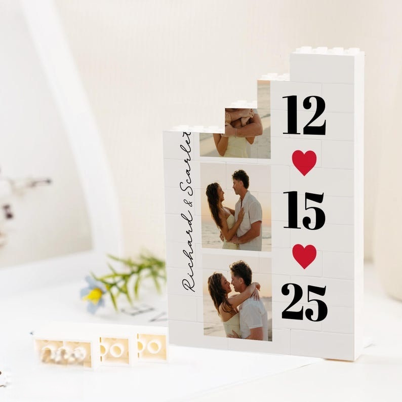 Marco De Fotos Personalizado Con Forma De Rompecabezas De Ladrillos: Construye Tu Amor, Un Regalo Romántico Para San Valentín Y Aniversarios. - 