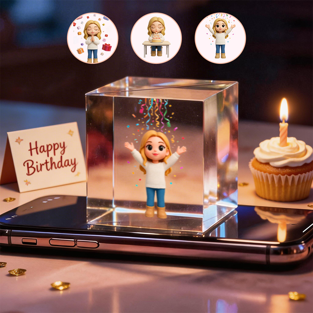 Video Holográfico De Cajas Lumina De Cumpleaños Con Dibujos Animados En 3d | Imagen Holográfica De Alta Transmitancia Para Regalo De Cumpleaños - 