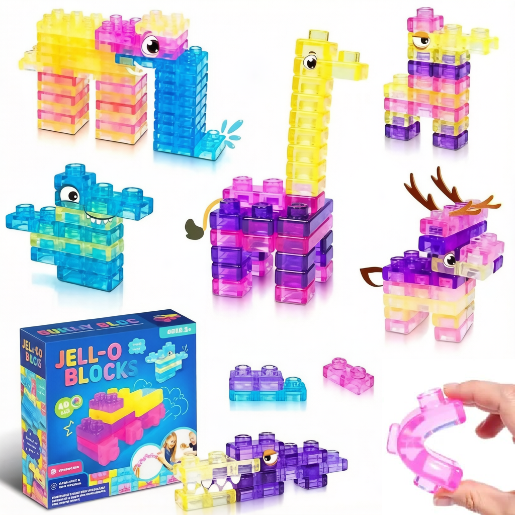 Jell-o Blocks: Bloques Blandos De Construcción Sensorial Montessori De 40 Piezas - 