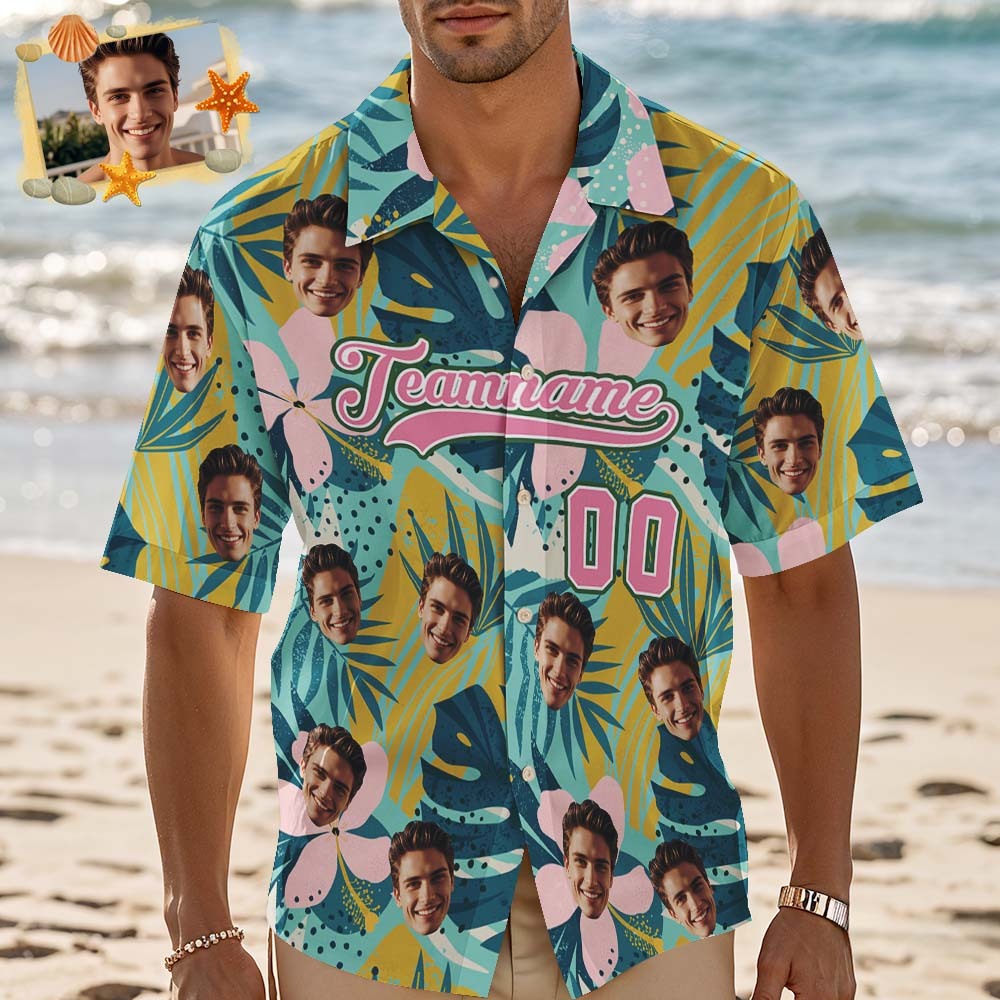 Camisa Hawaiana Personalizada Con Nombre Y Número. Camisa De Playa Floral Hawaiana Personalizada. - 