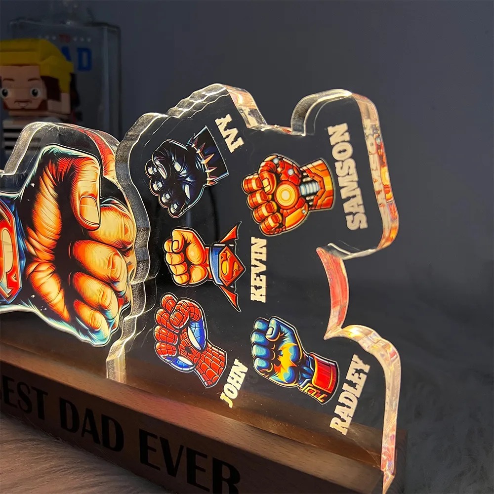 Lámpara Y Decoración Personalizada 3d De 15 Mm De Grosor Con El Texto 'super Papá Choca Puños' Y 'el Mejor Papá Del Mundo'. - 