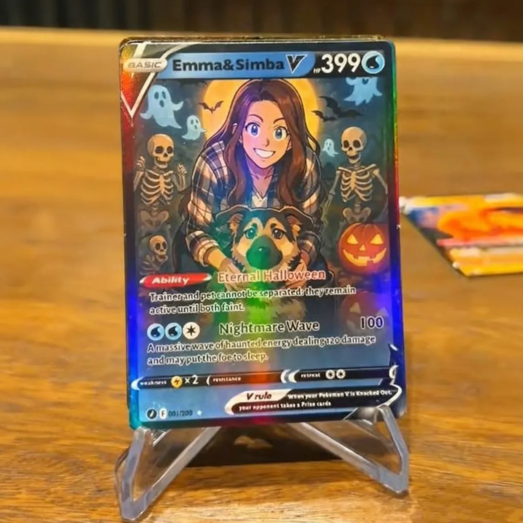 Tarjeta Coleccionable De Halloween Personalizada: Convierte A Tu Mascota En Una Espeluznante Tarjeta De Pokémon. Regalo De Halloween Personalizado Para Mascotas. - 