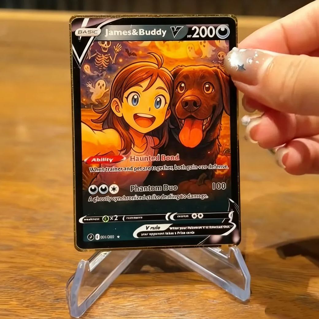 Tarjeta Coleccionable De Halloween Personalizada: Convierte A Tu Mascota En Una Espeluznante Tarjeta De Pokémon. Regalo De Halloween Personalizado Para Mascotas. - 