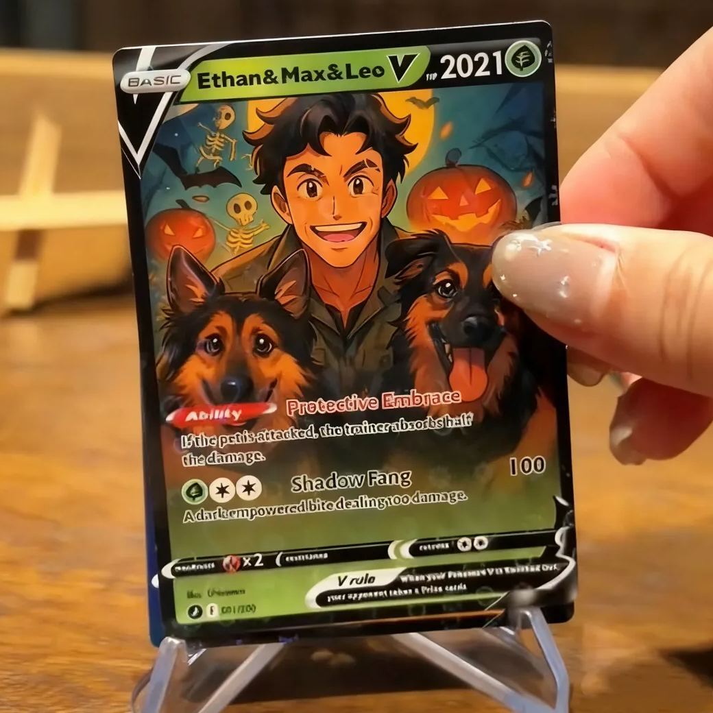 Tarjeta Coleccionable De Halloween Personalizada: Convierte A Tu Mascota En Una Espeluznante Tarjeta De Pokémon. Regalo De Halloween Personalizado Para Mascotas. - 