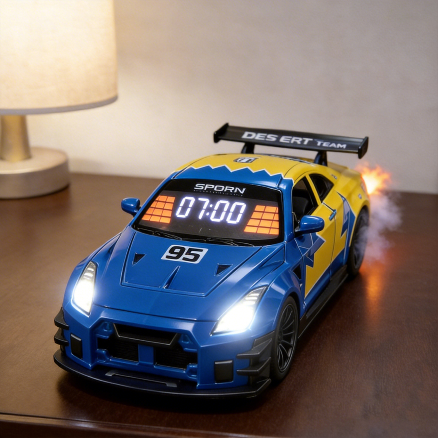 Reloj Despertador Con Forma De Hipercoche, Sonido De Motor, Efecto De Escape Y Luces Led: Regalo De Escritorio Para Amantes De Los Coches. - 