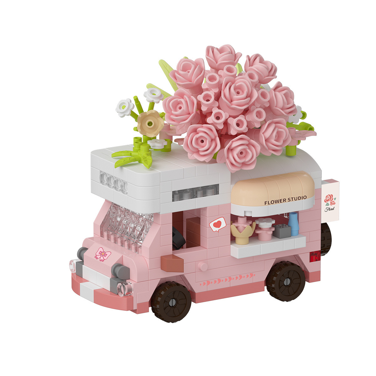 Juego De Bloques De Construcción Para Coche Con Flores Rosas, Regalo Para Ella - 