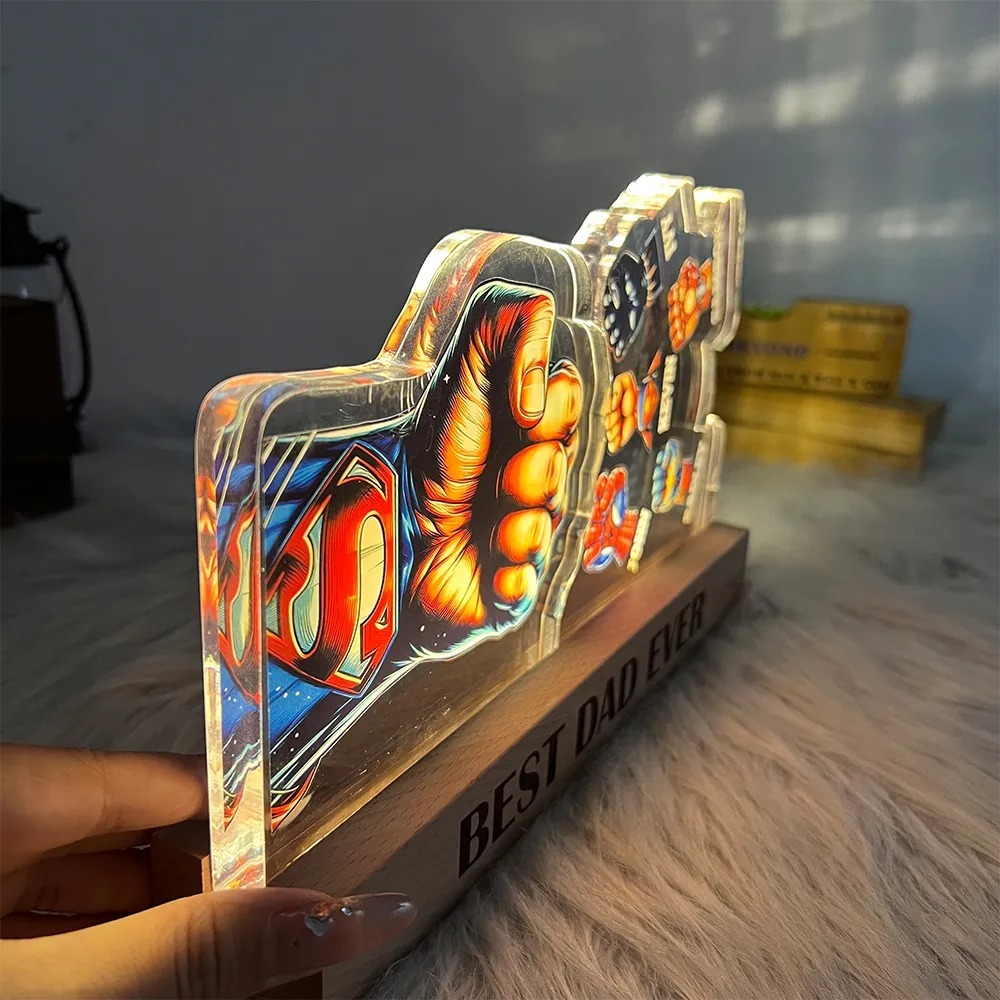 Lámpara Y Decoración Personalizada 3d De 15 Mm De Grosor Con El Texto 'super Papá Choca Puños' Y 'el Mejor Papá Del Mundo'. - 
