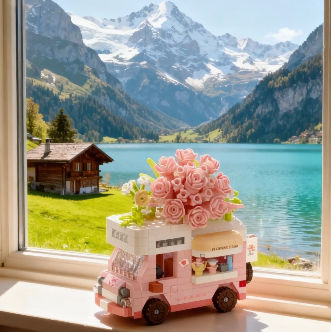 Juego De Bloques De Construcción Para Coche Con Flores Rosas, Regalo Para Ella - 