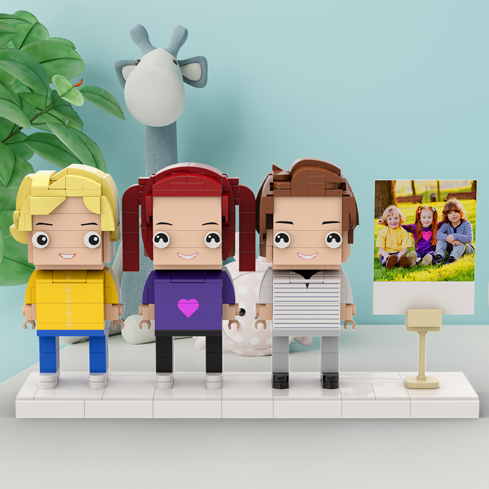 Regalo Per Bambini Cornice Per Foto Personalizzabile A Figura Intera Per 3 Persone Figure In Mattoni Personalizzate Regali Perfetti Per La Famiglia - 