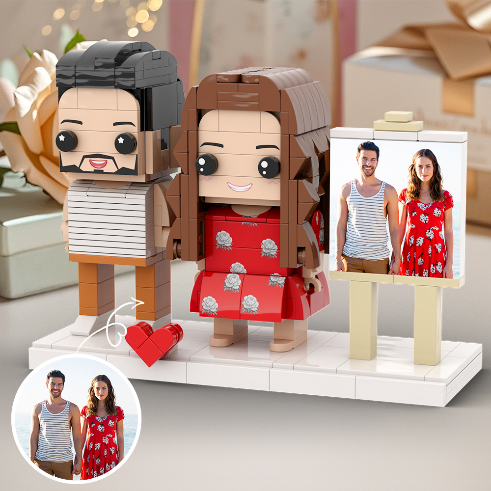Regalo Di Anniversario Per Moglie Cornice Per Foto Personalizzabile A Figura Intera Per 2 Persone, Figure In Mattoni Carine Personalizzate - 