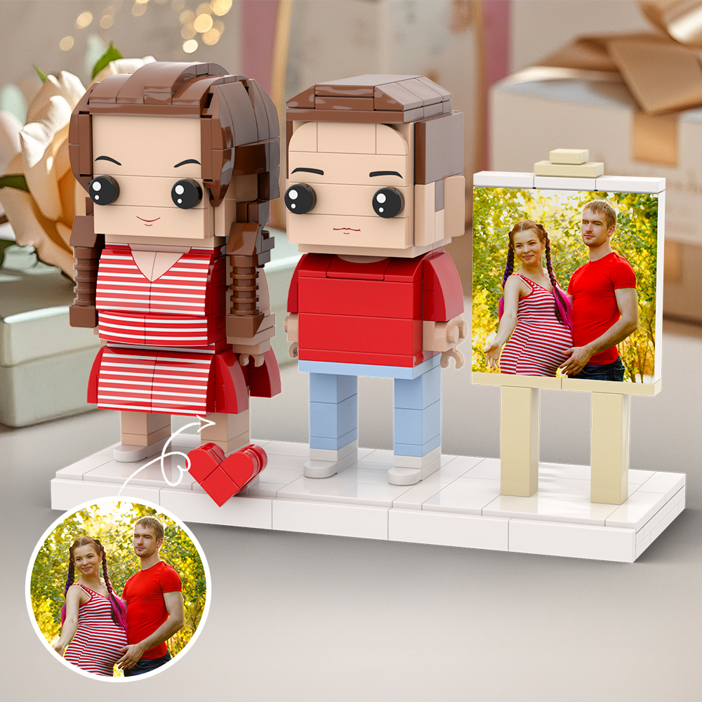 Regalo Di Gravidanza Cornice Per Foto Personalizzabile A Figura Intera Per 2 Persone Figure Di Mattoni Personalizzate