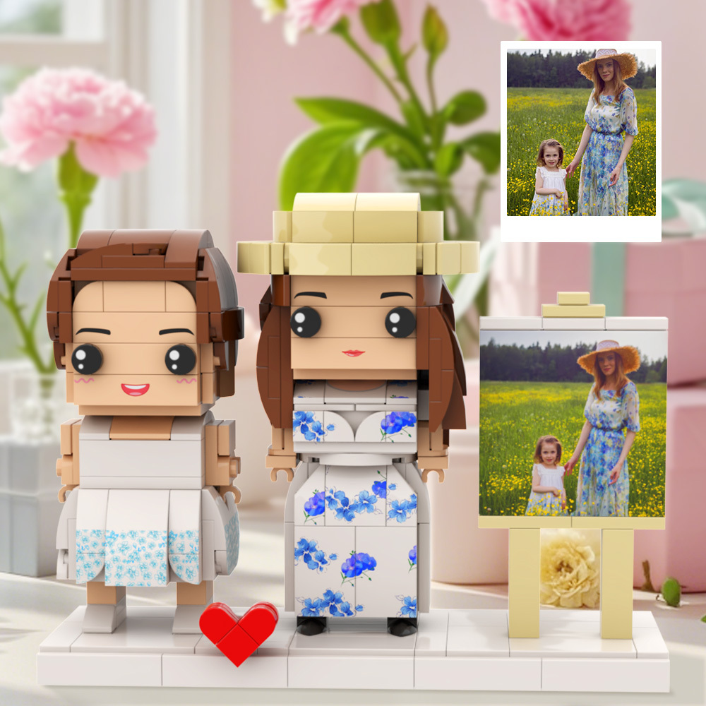 Figure In Mattoni Personalizzate Per Madre E Figlia. Regalo Perfetto Per La Festa Della Mamma. Corpo Intero Per 2 Persone - 