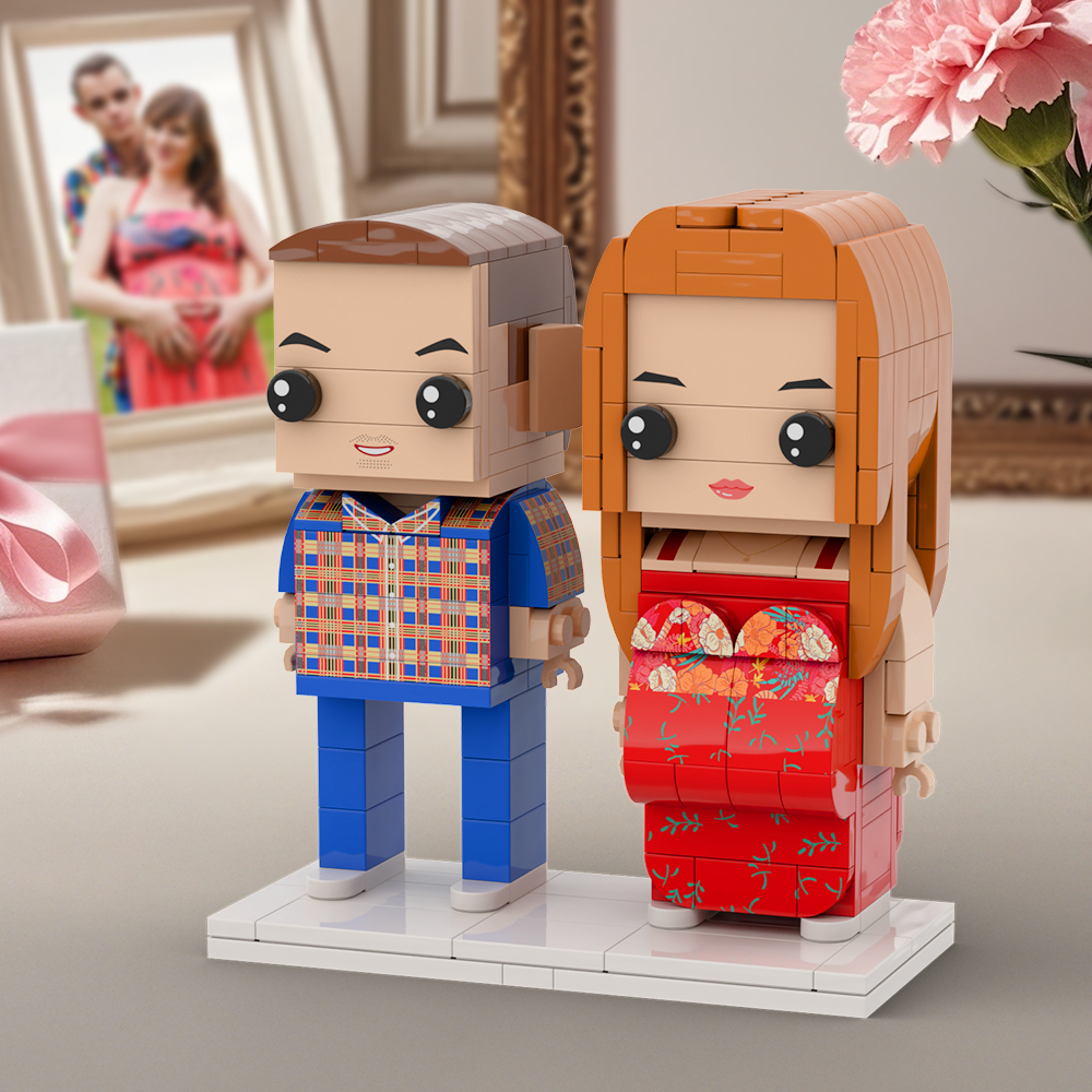 Regali Di Gravidanza Personalizzabili Per 2 Persone, Figure In Mattoni Personalizzate A Figura Intera - 