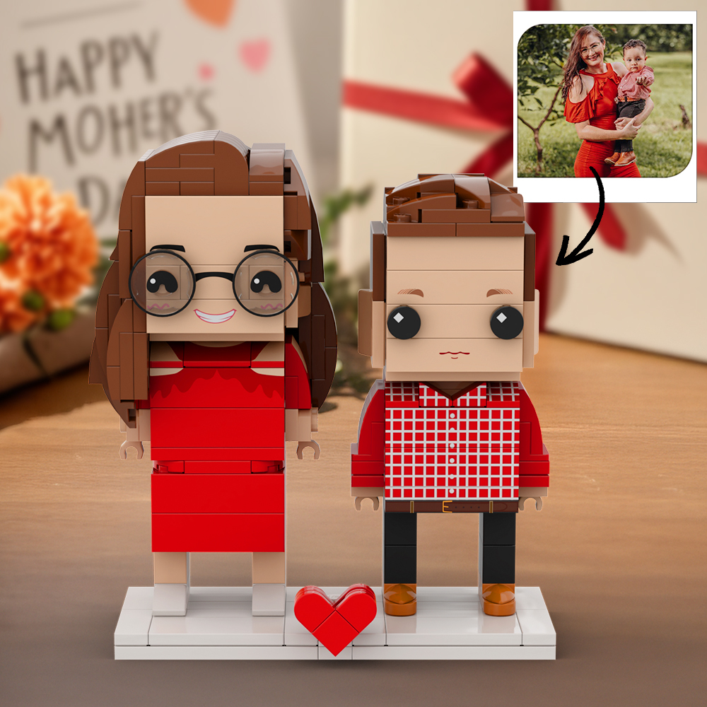 Figure In Mattoni Personalizzate Per Regalo Per La Festa Della Mamma Corpo Intero Personalizzabile 2 Persone Madre E Figlio - 