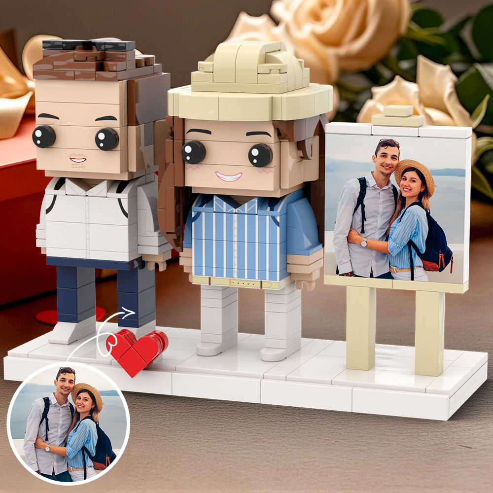 Cornice Per Foto Personalizzabile Per 2 Persone, Per Anniversario Di Coppia, Con Figure In Mattoni Carine, Regalo Per Moglie - 