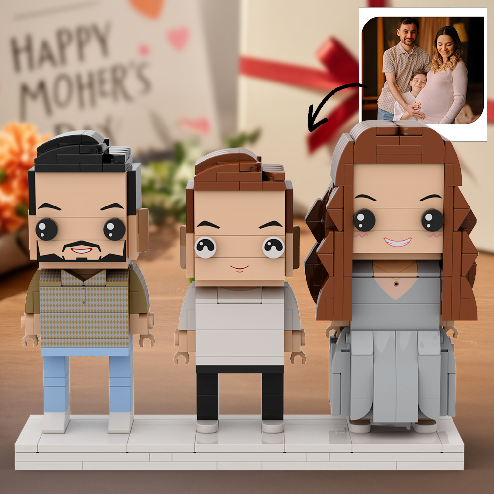 Figure Di Mattoni Personalizzate A Figura Intera Personalizzabili Da 3 Persone, Regalo Per Una Famiglia Di Tre Persone - 