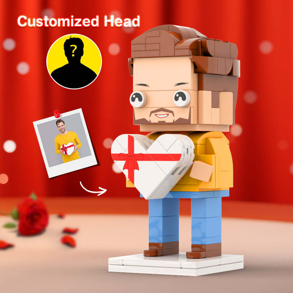 Ragazzo Con Scatola Regalo A Forma Di Cuore Regalo Di San Valentino Giocattoli Personalizzati in Mattoni  Con Testa Personalizzata Giocattoli Personalizzati in Mattoni  Personalizzate Blocco Di Piccole Particelle