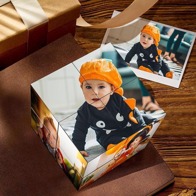 Cubo di Rubik personalizzato con foto, multiphoto, colorato, in legno – Regalo per papà